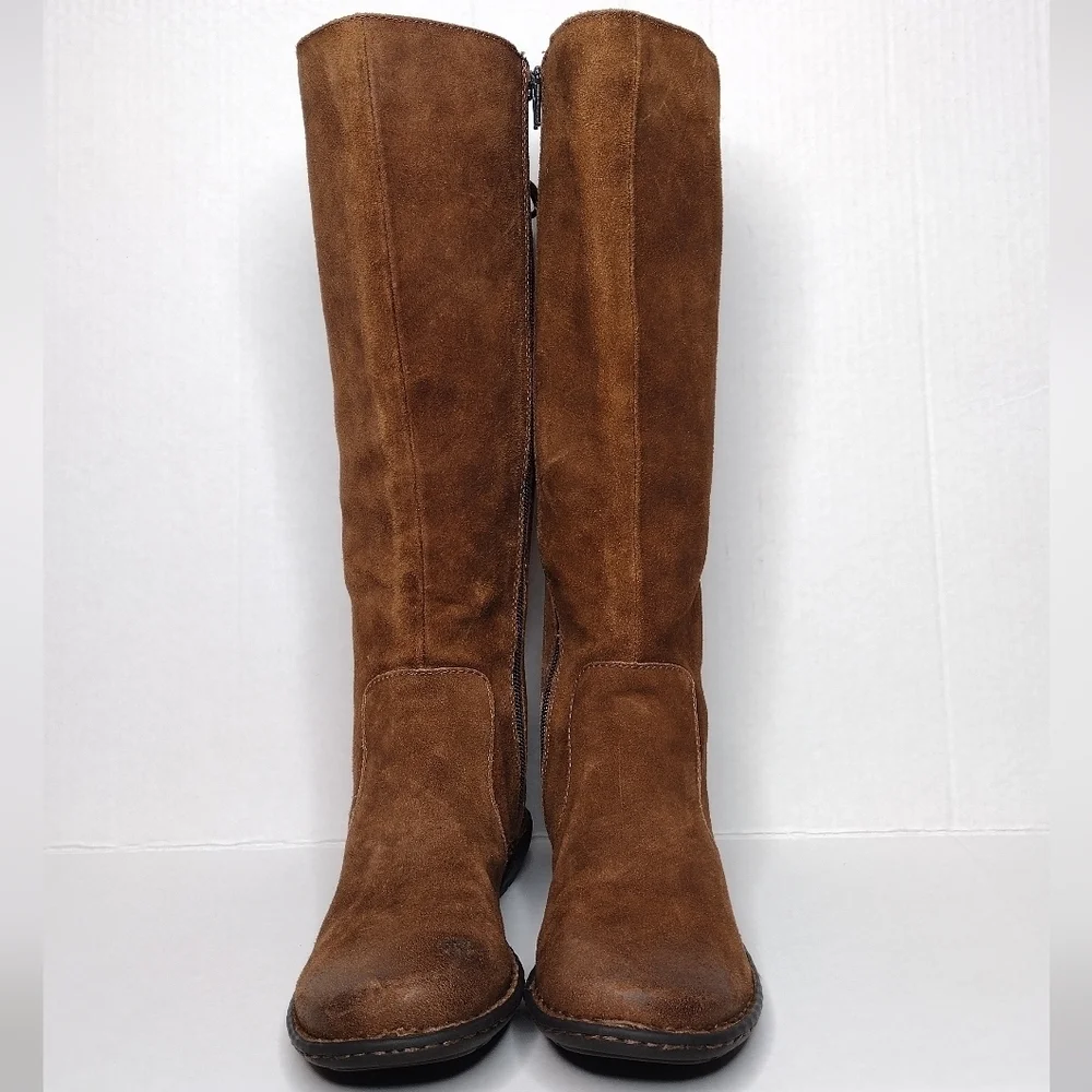 Born Caladium Brown Distressed Zip Tall Riding Over The Knee Boots Sz 6.5